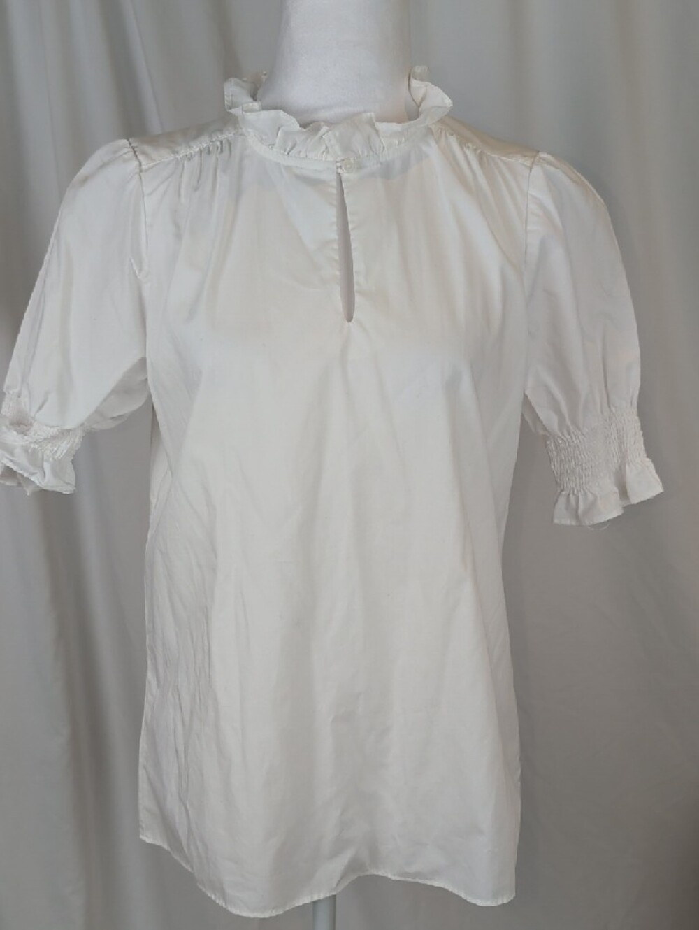 Tommy Hilfiger White Ruffle Neck Puff Sleeve Blouse